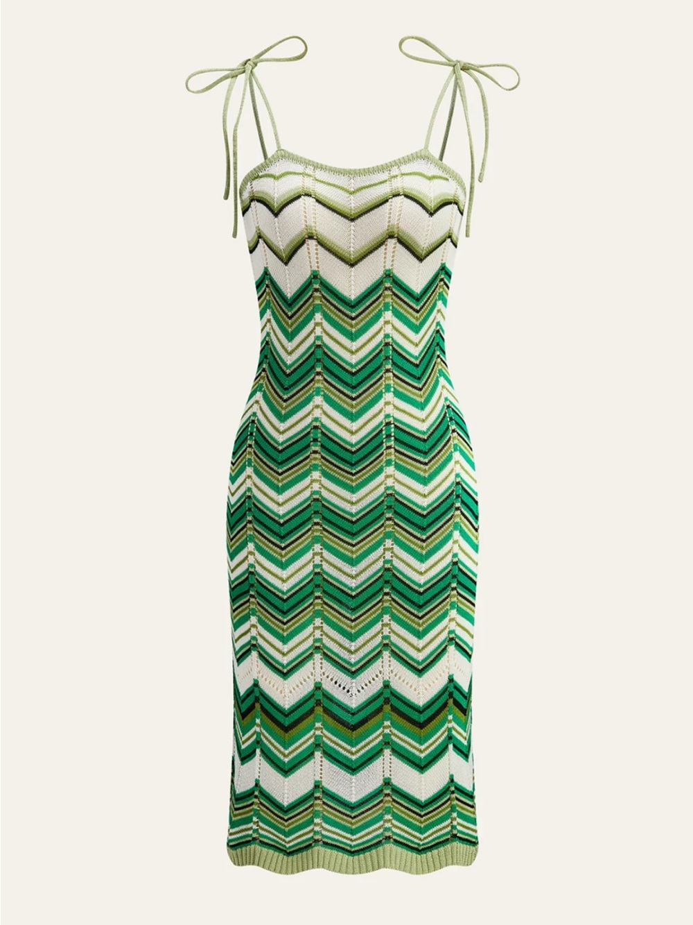 Commense Tie-Strap Chevron Knit Dress in Green